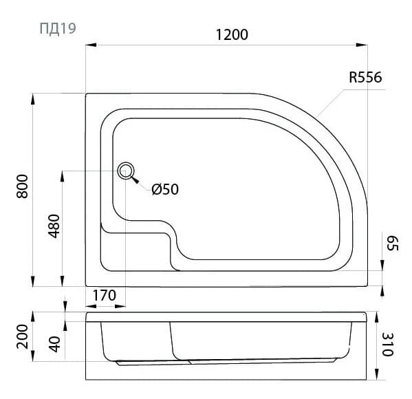 Поддон душевой Triton ПД18 Щ0000038231/Щ0000038232, 120 x 80 см, средний 31 см, прямоугольный-асимметричный, белый, левый/правый