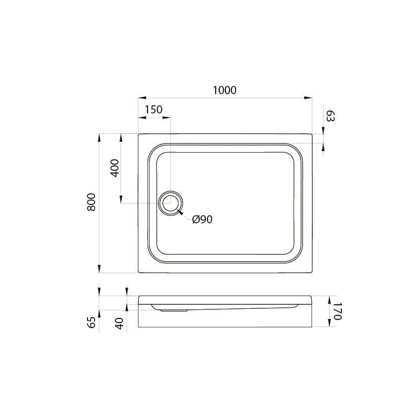 Поддон душевой Triton Щ0000074817, 100 x 80 см, ПД46 высота 17 см, прямоугольный, белый