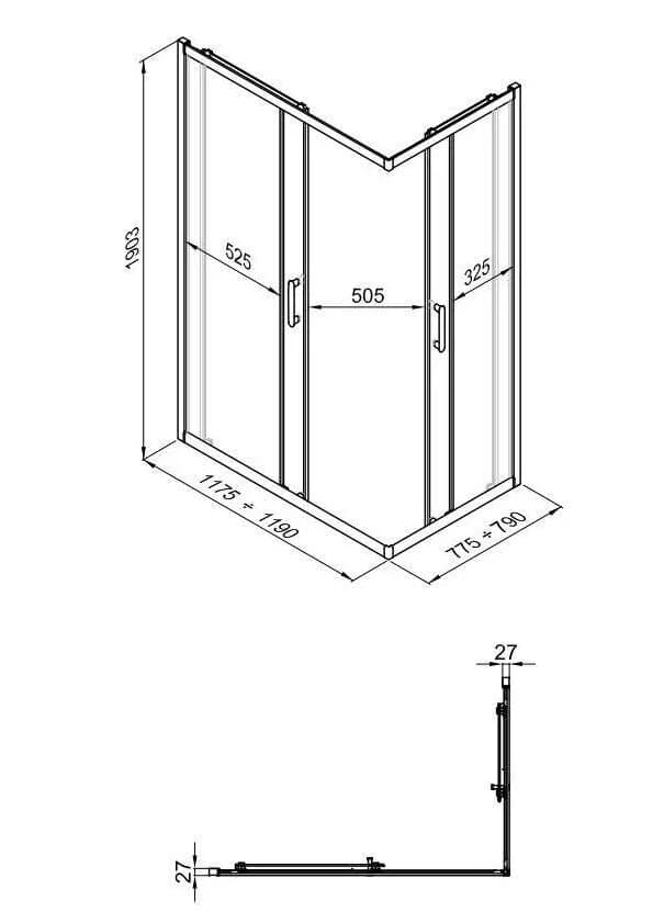 Душевой уголок Triton Фикс Щ0000067442, 120 x 80 см, стекло прозрачное, профиль черный