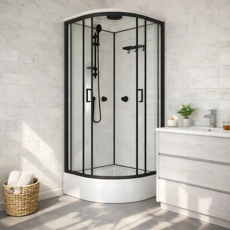 Душевая кабина Triton Прайм-Блэк Щ0000079021, 90 x 90 см, поддон средний, стекло прозрачное, профиль чёрный