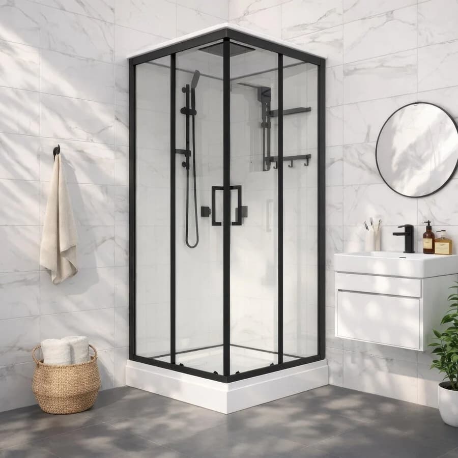 Душевая кабина Triton Рич Блэк 90*90 А Щ0000080388, 90 x 90 см, с крышей, стекло прозрачное, профиль черный матовый