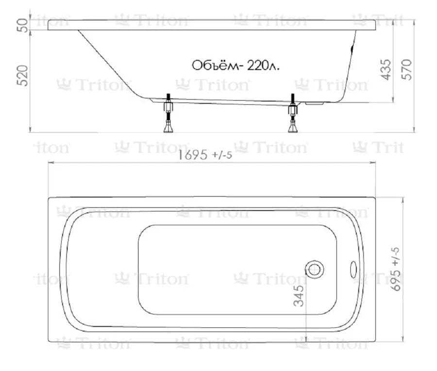 Акриловая ванна Triton Ультра 170-70 см Щ0000013002