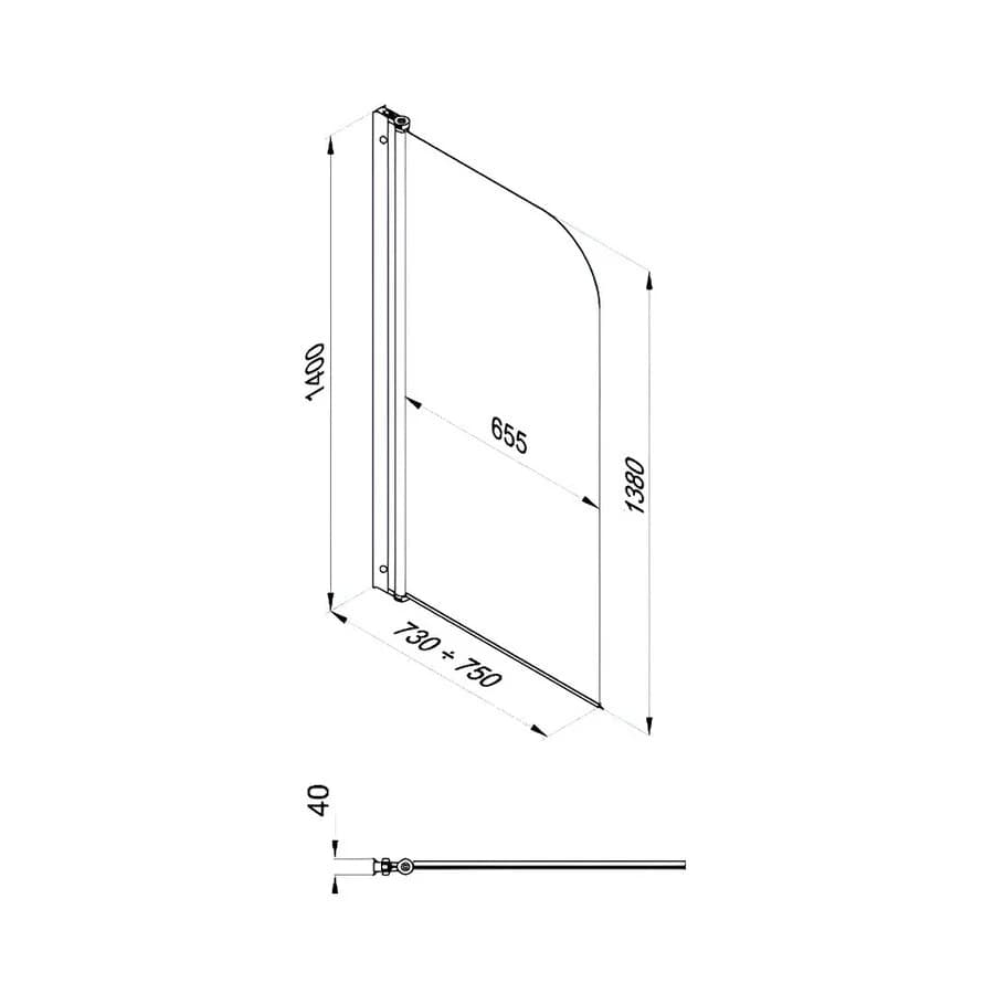 Душевая шторка на ванну Triton Соло 75 x 140 см, распашная, стекло прозрачное, профиль хром, Щ0000038541