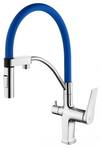 Смеситель с гибким изливом Lemark LM3074C, латунь, цвет синий, хром
