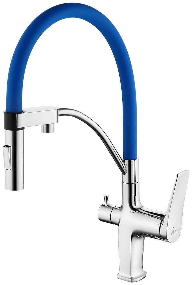Смеситель с гибким изливом Lemark LM3074, латунь, цвет синий, хром